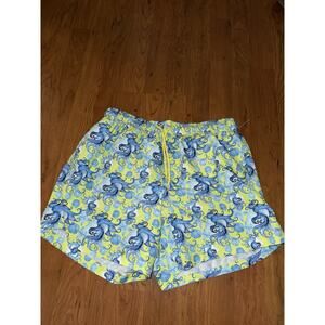 Happy Hour Men's Neon Yellow/Blue Printed UPF Protection Swim Trunk Size M
